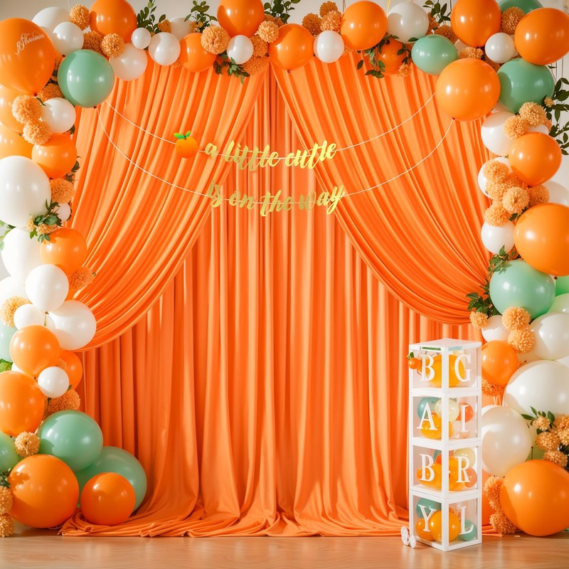 Orange Backdrop Curtain 4 Panels-Wrinkle-Free Orange Curtains Polyester Photography Drapes