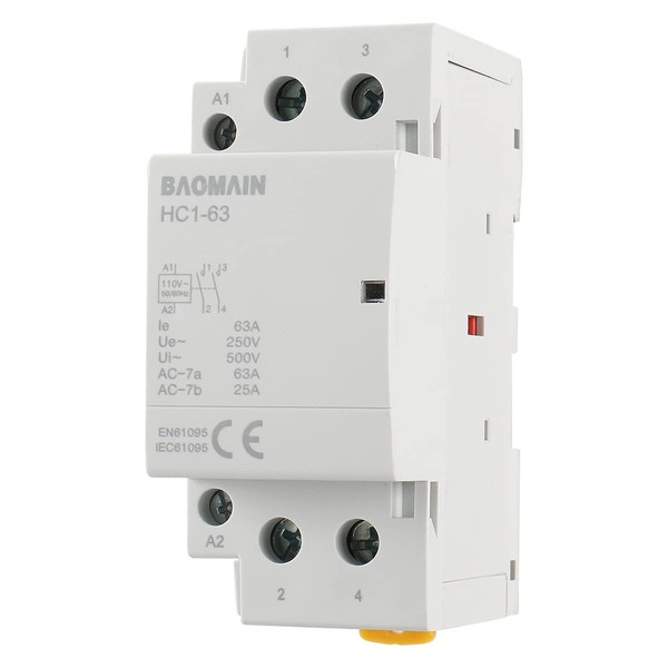 Baomain AC Contactor HC1-63/20 110V 63A 2 Pole 2NO Universal Circuit Control DIN Rail Mount