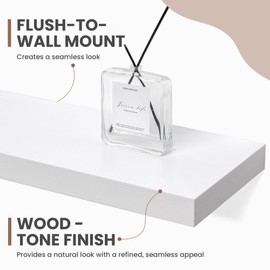 Acovy 16 Inch Floating Shelves, 8 Inch Deep Floating Shelves for Wall, Hanging Shelf with Invisible Brackets, Deep Shelves for Bathroom, Bedroom, Living Room, White, Set of 2