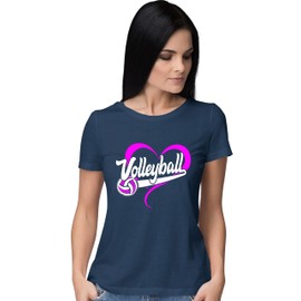 X-Large Navy Blue Women Volleyball Heart Design Gift Idea T-Shirt