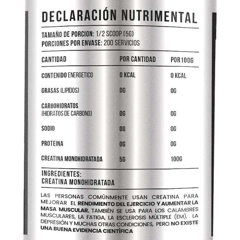 Black Supplements Creatina Monohidratada 1kg 200 Servs
