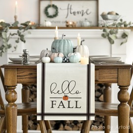 Artoid Mode Hello Fall Stripes - Camino de mesa de otoño de calabaza, decoración de mesa de comedor de otoño para decoración de fiesta en el hogar, 13 x 60 pulgadas