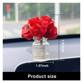 DUSCOKE 3PCS Rose Flower Car Accessories, Cute Funny Glass Vase Dashboard Decorations, Mini Floral Rear View Mirror Ornaments, Bouquet Car Interior Aesthetic for Women Present (Rose)