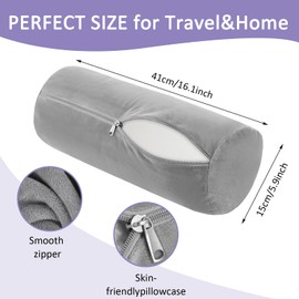 Prasacco 2 Pcs Cervical Neck Roll Pillow Cover with Zipper, Round Pillow Covers Soft Neck Roll Pillow Cover Comfortable Pillowcases for House Home Decor Cylindrical Pillow Cushion(Gray, 16 x 6 Inch)