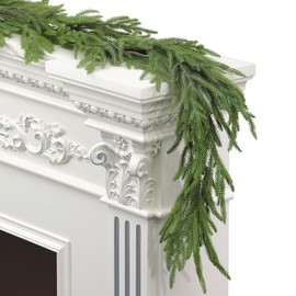 Artgar Pine Garland - 6Ft Christmas Garland - Real Touch Pine Garland - Artificial Green Cedar Garland - Garland Christmas Decorations for Home Mantel Stairs Dining Table Christmas Decor (White-Green)