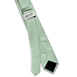 LIMTCHA Mens Skinny Sage Green Tie and Tie Clip Set Solid Color Necktie Woven Silk Ties for Formal Business Wedding Party with Gift Box