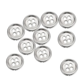 sourcing map 10pcs Metal Sewing Button, 12mm 4-Hole Round Suit Shirts Coats Clothes Sewing Buttons for Decoration Craft, Silver