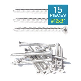 IMScrews 15pcs #12 x 3 (75mm) Stainless Flat Head Phillips Wood Screws 18-8 (304) Stainless Steel Countersunk Self Tapping Screws