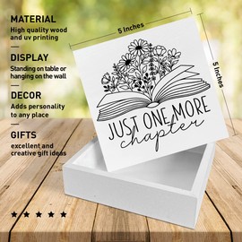 Book Lover Desk Decor Wooden Box Sign, Just One More Chapter, Book Worm Nerd Decor for Home Bedroom Office Bookish Book Reader Librarian Decoration Book Lover Gifts for Women Men Teen Girls Kids