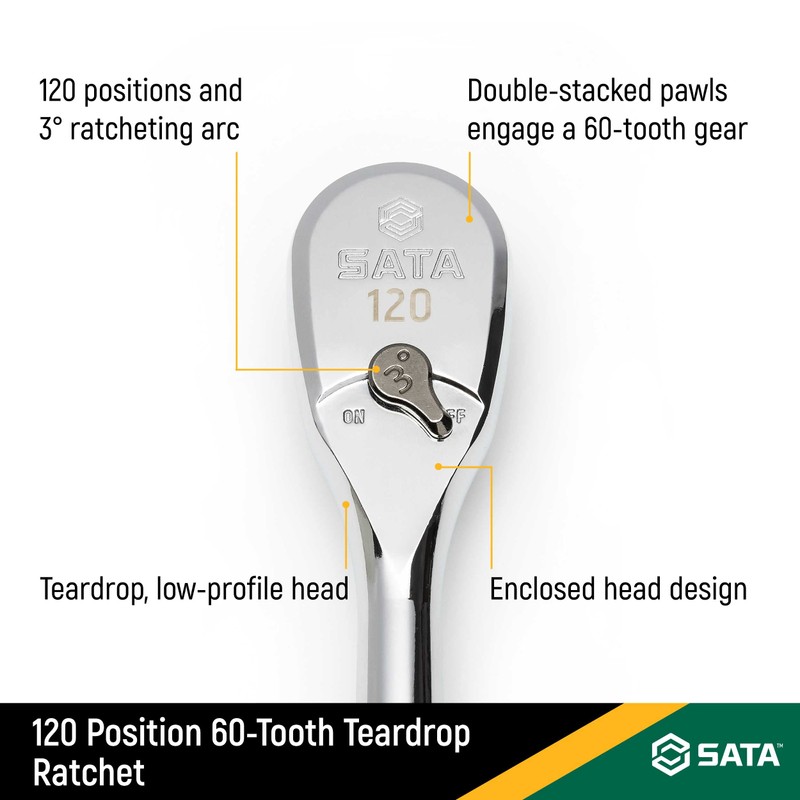 SATA ST12974 3/8-Inch Drive 120P Professional Ratchet with Teardrop Head,