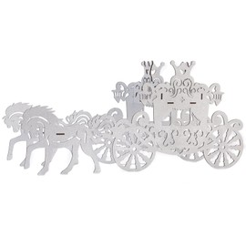3D Wooden Horse & Carriage Pretty Princess Birthday, Princess Carriage Centerpiece Cinderella Coach Wedding Favor Holders - Wedding Accessories Decorations Candy Supplies Gift (Silver/Glitter)