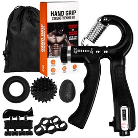 Albert Austin 6 Pack Hand Grip Exercise Strengthener Training Anti Slip Handle with Grip Ring Stress Relief Egg and Ball Finger Strengthener and Finger Stretcher Forearm Trainer with Bag for Recovery