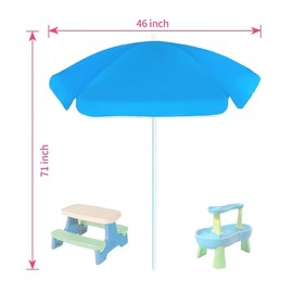 Legendcover Water Table Umbrella,Kids Beach Umbrella & Picnic Table Shade,Ideal for Sand Play,Camping,Beach Trips,and Garden Fun.Lightweight Yet Durable.Blue(71" H x 46" D)