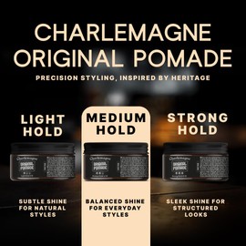 Charlemagne Original Pomade, Water-Based Pomade for Men, Perfect & Strong Hold, Elegant Scent, Perfect Shine, Barbershop Hair Pomade, 100 ml
