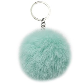 MMQXWZG 2 Pieces Pom Pom Keychain Artificial Rabbit Fur Puff Ball Pompom Key Ring Tote Bag Pendant for Women,lake blue