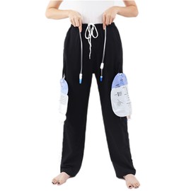 YingXue Catheter Leg Bag Pants - Urine Bag Pants with Double Pockets for Men & Women - Holds (2) 2000ml Leg Bags - Compatible with Nephrostomy, Foley, Suprapubic & Biliary Catheters (Black/XL)