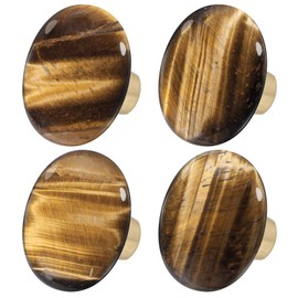 Rockcloud Natural Tiger's Eye Crystal Stone Knob Drawer with Screws, Oval Rough Gemstone Pull Handle for Dresser Cabinet Wardrobe Hardware Accessories Home Furniture Decoration, 4 PCS