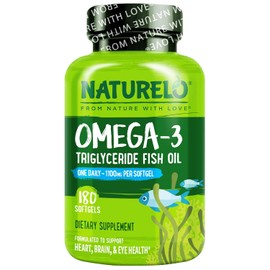 NATURELO Burpless Omega 3 Fish Oil Supplement - 1100mg Triglyceride Omega-3, EPA + DHA, for Heart, Eye, Brain, Joint Health - 180 Softgels, 6 Months Supply