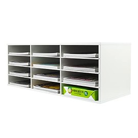PAG Wood Desktop Literature Organizer Adjustable File Sorter Mail Center Magazine Holder Paper Storage Cabinet Classroom Keepers Mailbox, 12 Slots(4 Layers and 3 Columns), White