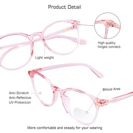 VisionGlobal Bifocal Reading Glasses Photochromic Dark Brown Sunglasses, Classic Retro Oval Eyewear Reduce Fatigue (Up+0.00/Down+1.00)