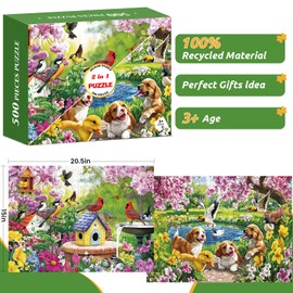 2 Pack 500 Piece Puzzle for Adults, Birds Dogs Jigsaw Puzzle for Adults Teens,Large Piece Puzzle for Kids Ages 8-10 10-12,Glossy & Sturdy Pieces,Challenging Family Game Great Gift Idea,20.5x15 in
