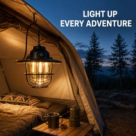 Rechargeable Retro Camping Lantern, 1200mAh Dimmable LED Hanging Tent Light with 4 Modes, Type-C Charging and IPX4 Splash Resistance for Hiking, Fishing and Emergencies