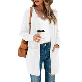 TASAMO Womens Long Cardigans Solid Color Comfy Ribbed Hem Office Work Duster(Small, White)