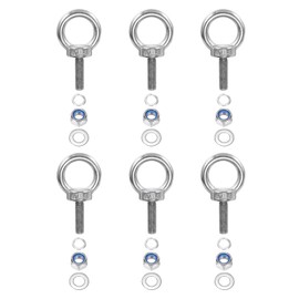 PATIKIL M6 x 20mm Lifting Shoulder Eye Bolt, 6Pcs 304 Stainless Steel Lifting Ring Threaded Eyebolt with Nuts Washers for Hanging Hammocks Articles