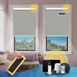DENFOON Motorized Blinds with Remote,Thermal Electric Blinds【Solar Panel】,Customizable Automatic Roller Shades, Blackout Remote Control Blinds for Windows Upgrade to Smart Blinds, Gray,34" W x 72" H