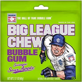 Big League Sour Apple Bubble Chew Gum, 12 per pack -- 9 packs per case.