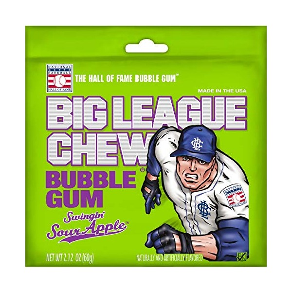 Big League Sour Apple Bubble Chew Gum, 12 per pack