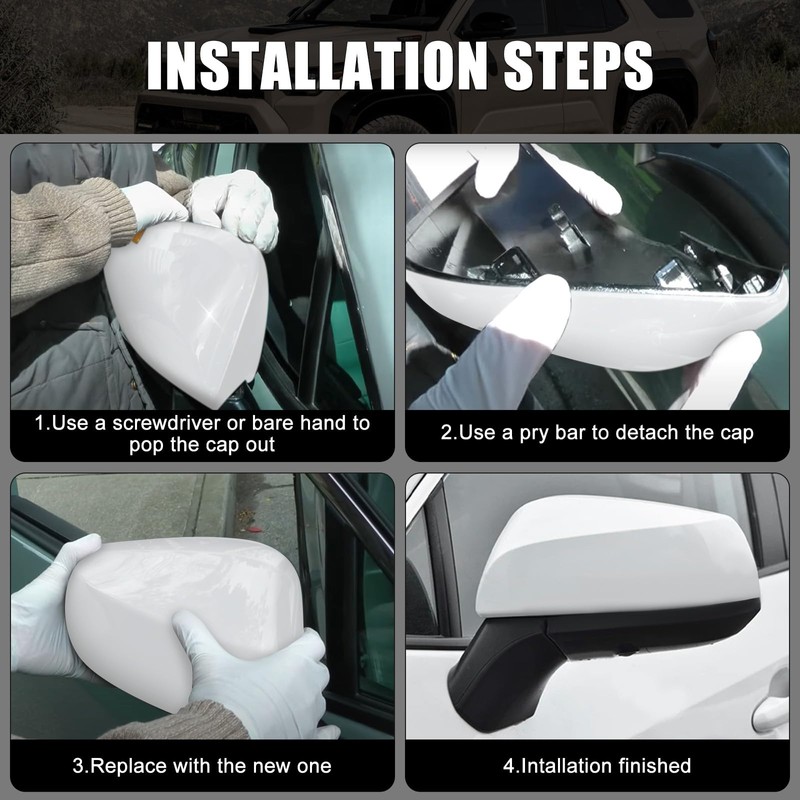 Direct Replacement White Passenger Side Mirror Cover for 2019-2025 Toyota