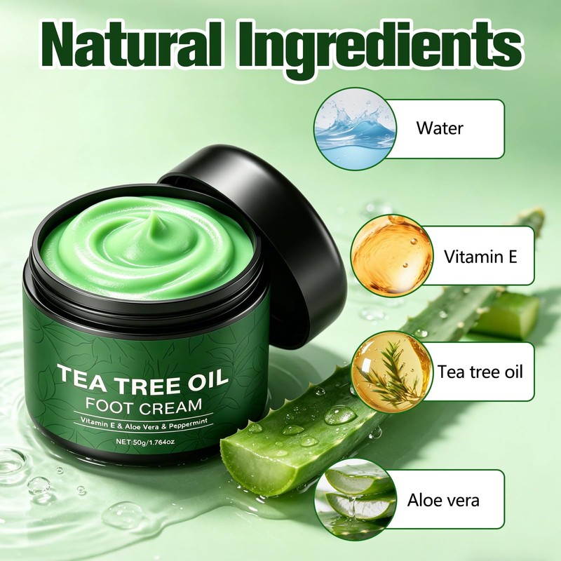 NUOKOU 2PCS Tea Tree Oil Foot Cream,with Vitamin E, Aloe