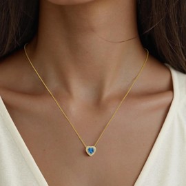 18K gold plated solitaire heart December Birthstone cubic zirconia delicate choker gold necklace, women's fashion charm, birthday/Mother's Day/Valentine's Day gift