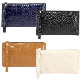 FINEPOTY Women's Leather Wristlet Clutch Wallet, 4 PCS Crocodile Pattern PU Accessory for Ladies, Smartphone Wristlet Purse Signature Wallet