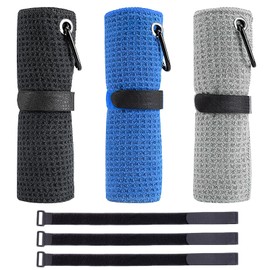 ZOCONE 3 Pack Golf Towel, 30 * 30cm Golf Towels for Golf Bags with Clip, 3 Colour Microfiber Golf Towel for Men Women, Tri Fold Golf Bag Towel with 3 Magic Strap, Cotton Golf Towel Cleaning Golf Ball