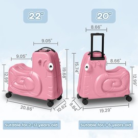 SEA PUNK Kids Luggage, Kids Ride-on Luggage with Spinner Wheels Suitcase, Kid's Ride-On Suitcase Help Your Child Relax, Carry On Trolley Luggage with Password Lock, 20"