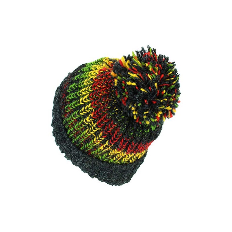 LOUDelephant Wool Knit Beanie Bobble Hat - Rasta