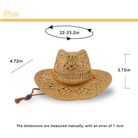 Straw Cowboy Hat Brown Cowgirl Hat for Women Sun Hat Men Sparkly Western Beach Hat Wide Brim for Theme Party