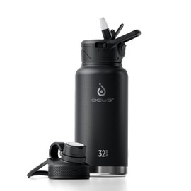 IDEUS Vacuum Insulated Water Bottle, 32 oz (950 ml) Stainless Steel Double Wall Bottle Metal Sports Canteen with Leak-Proof Screw Cap (Black)