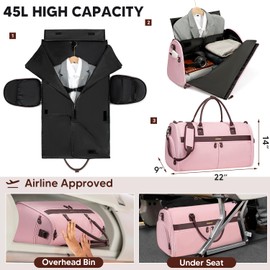 Garment Bags for Travel, Convertible Travel Garment Duffle Bag, Carry On Garment Bag for Men Women with Shoes Compartment, 2 in 1 Suit Bag Travel Duffel Bag with Detachable Shoulder Strap-Pink