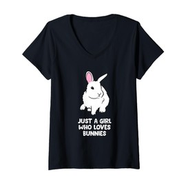 Womens Just a Girl Who Loves Bunnies Cute Bunny Rabbit V-Neck T-Shirt