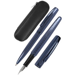 Online Eleganza Diamond Night Writing Set Includes Ballpoint Pen, Fountain Pen, Genuine Leather Case, 3 Pieces, in Gift Box, Fountain Pen for Standard Cartridges, Ballpoint Pen with Large Refill G2