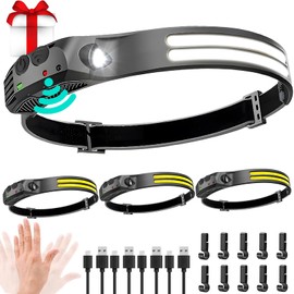 Beccason LED Headlamp Rechargeable 4PCS - 230° COB Super Bright Head Lights for Forehead, Hard hat Light for Adults, USB C Headband Flashlight for Work, Hiking, Running, Camping Essentials Gear