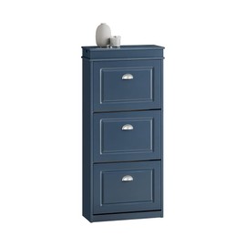 Haotian Shoe Cabinet with 3 Flip Drawers, Freestanding Shoe Rack for Entryway, Shoe Organizer with Hidden Drawer, Navy Blue, FSR94-B (9.45" D x 20.87" W x 46" H)