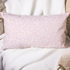 PrintingCo Pink Cheetah Leopard Print Rectangular Cushion Cover Wild Animal Print Pillow Cover 12x20in Decorative Pillow Home Cotton Linen Rustic Square Cushion Cover for Couch Bed Sofa Bedroom Car