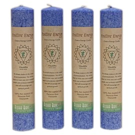 Aloha Bay Chakra Energy Pillar Candles | Meditation and Balance Set (4 Pack, Positive Energy - Visuddha | Moroccan Rose, and Chamomile)