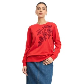Salt Attire Astrid Red Embroidered Sweatshirt – 100% Wool, Full Sleeves, Pull-On Closure, Machine Washable, Elegant Red Design, Imported