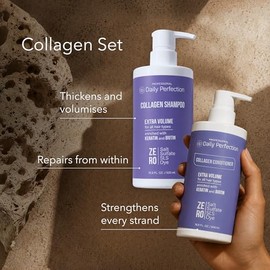 Daily Perfection Hidrata y Agrega Volumen A Tu Cabello Con Champú de Colágeno Infundido Con Biotina y Queratina Por Serie Profesional. Fórmula Sin Sal