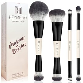 HEYMKGO - Juego de 4 brochas de maquillaje profesionales de doble punta para base, contorno, sombra de ojos, líquido, crema y polvos, ideal para viajes, color negro
